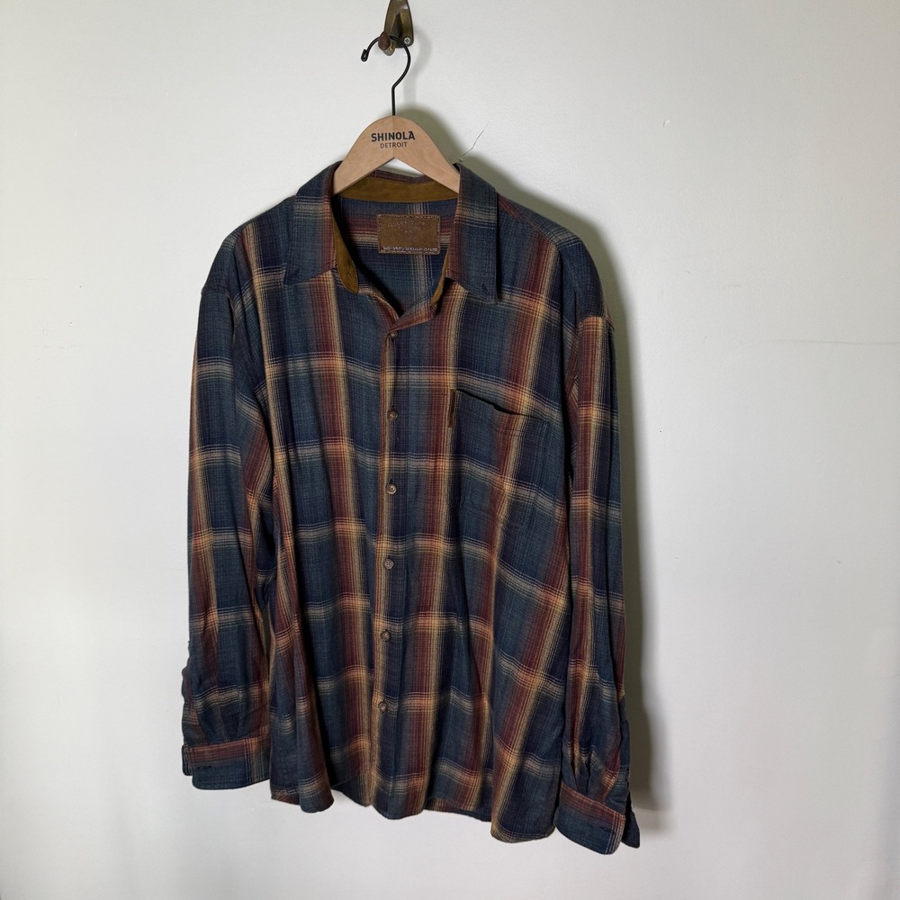 Vintage Clearwater Outfitters Plaid Button Down‎ Shirt XL Blue Rust Cotton Rayon